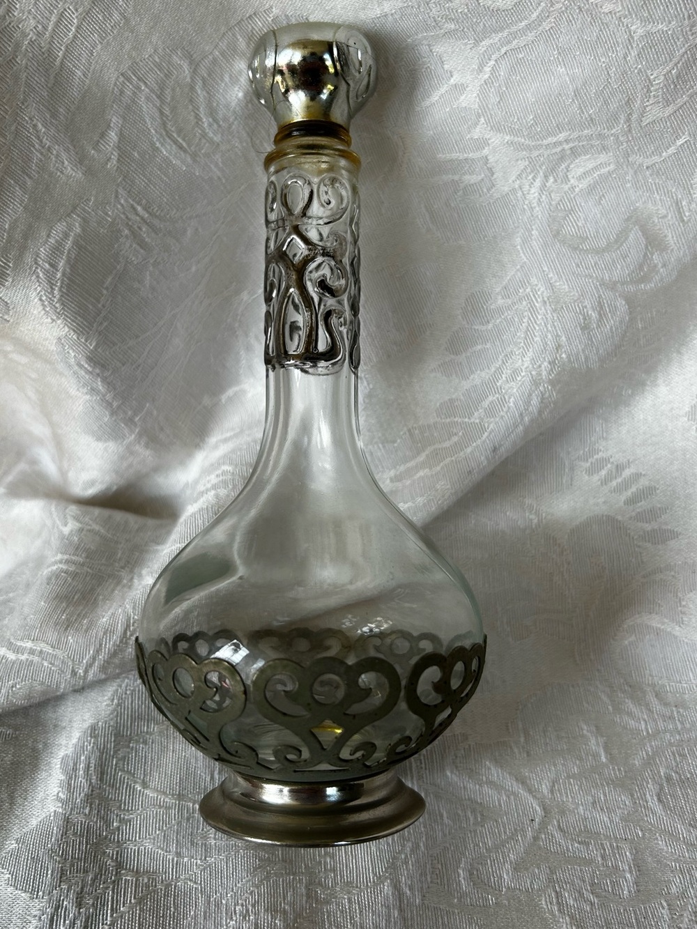 Vintage Avon Cologne bottle. Silver-Tone Ornate Neck and Stopper - Clear